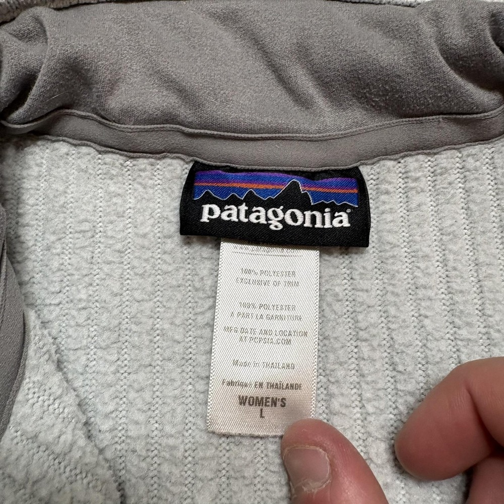 Patagonia Sweater Fleece Pullover Womens Large Gray 1/4 Zip Marsupial Stripe Rib - Picture 5 of 11